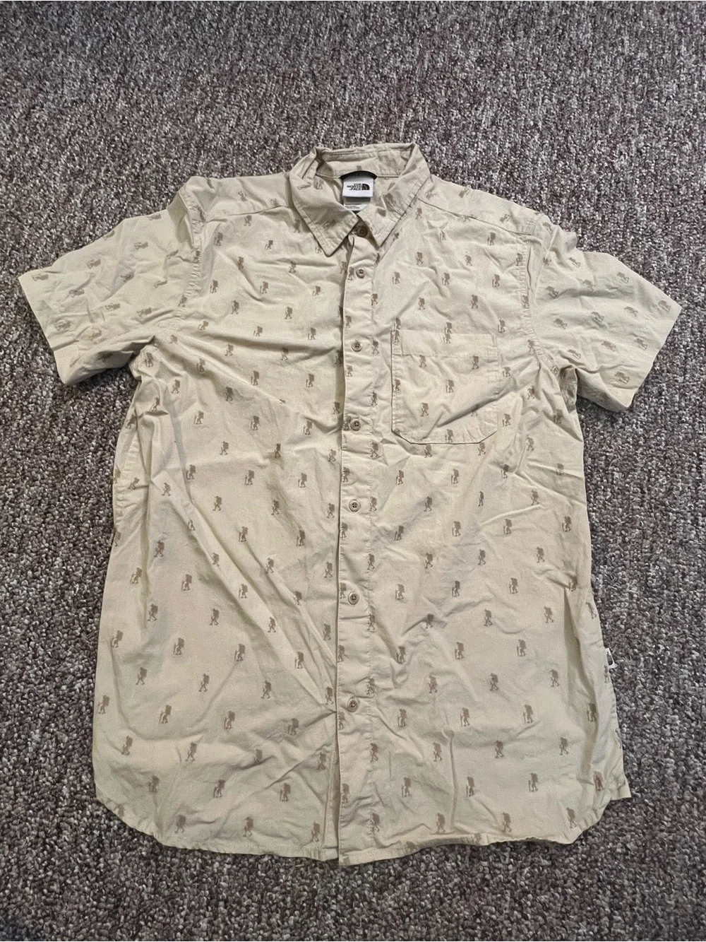 The North Face Men’s Short Sleeve Tan Hiking Outdoors Button Down Shirt Large